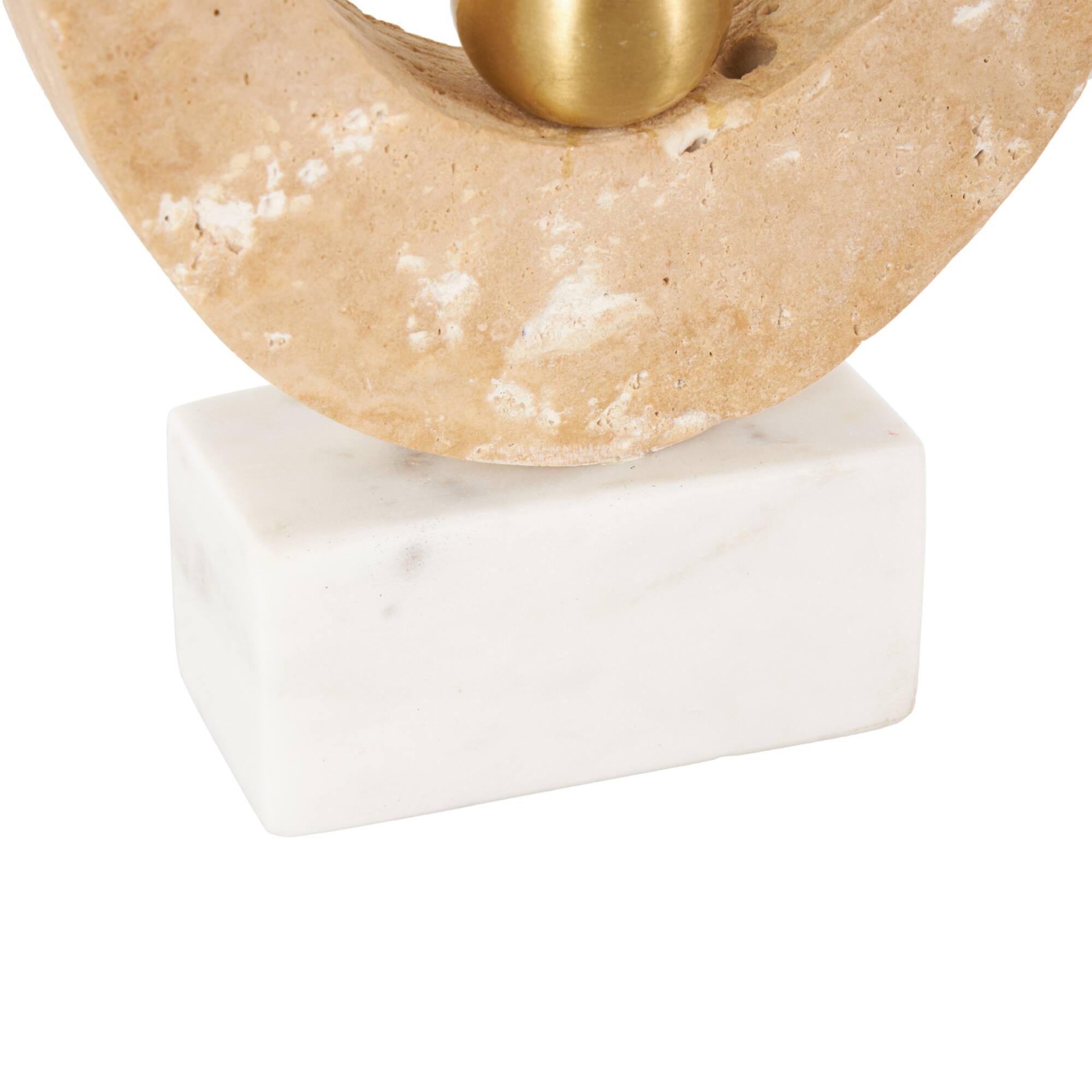 7" x 12" Cream Marble Abstract Oval Decorative Sculpture with Gold Ball and White Base